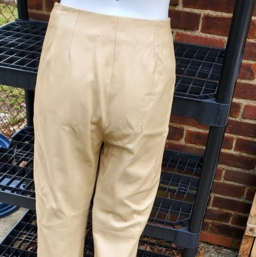 Vintage Dana Buchman Super Soft Trouser beige leather pants 8 - Picture 3 of 13